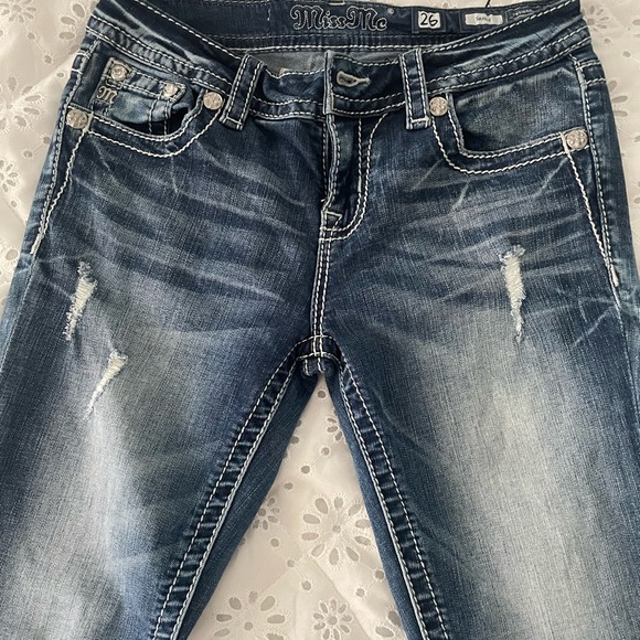 Miss Me Women's Distressed Blue Skinny Jeans - Picture 1 of 4